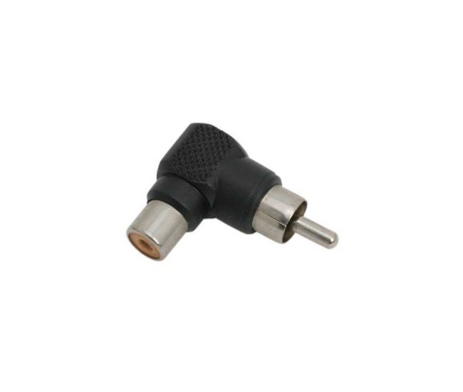 Adaptor la 90 grade RCA tata - RCA mama plastic negru Adaptor la 90 grade RCA tata - RCA mama plastic negru