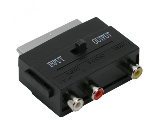 Adaptor EURO RCA soclu 3x RCA - fisa EUROSCART cu comutator IN-OUT 05161 Adaptor EURO RCA soclu 3x RCA - fisa EUROSCART cu comutator IN-OUT 05161