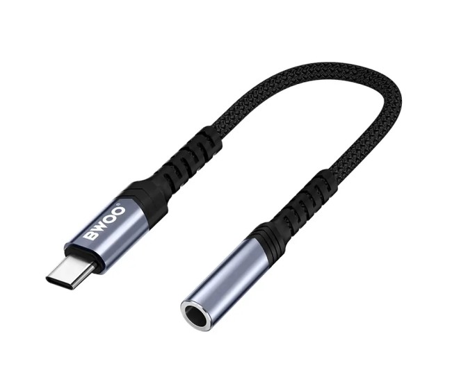 Adaptor audio USB-C tata - JACK 3.5 mm mama 10cm negru BWOO BO-BZ47
