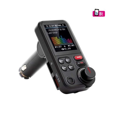 Modulator FM USB QC3.0 si Bluetooth mod EQ 5 in 1 ecran mare 1.8inch color FMBT HIFI