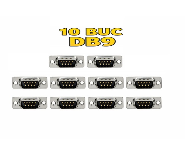 Set 10 conectori SERIAL tata D-Sub 9 pini lipire pe cablu 5A CONNFLY DS1033-09MUNSISS-10 Set 10 conectori SERIAL tata D-Sub 9 pini lipire pe cablu 5A CONNFLY DS1033-09MUNSISS-10