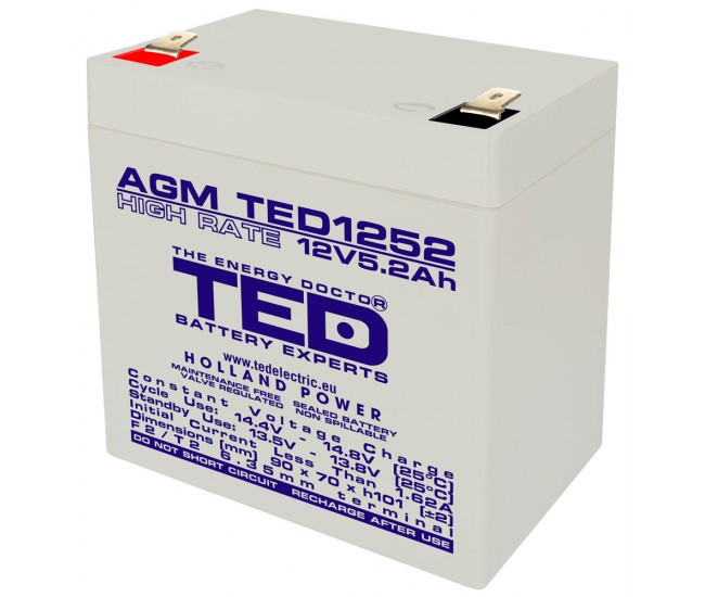 Acumulator 12V 5.2Ah High Rate VRLA AGM Battery TED1252HRF2 Acumulator 12V 5.2Ah High Rate VRLA AGM Battery TED1252HRF2