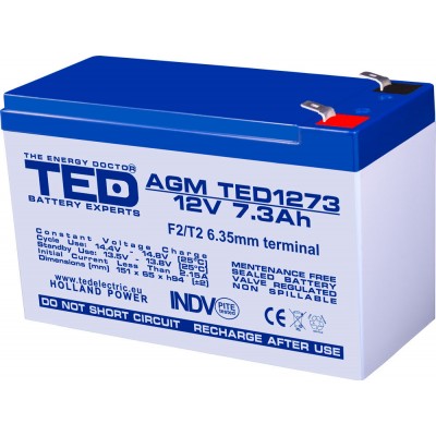 Acumulator AGM VRLA 12V 7.3Ah plumb acid 151x65x95 mm F2 terminal TED Battery Expert Holland