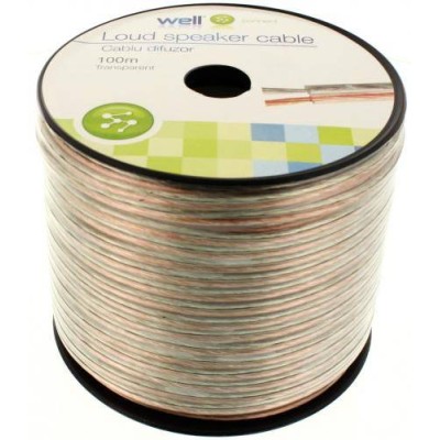 Cablu difuzor transparent 2x1.5mm CCA Well LSP-CCA1.50TT-100-WL Cablu difuzor transparent 2x1.5mm CCA Well LSP-CCA1.50TT-100-WL