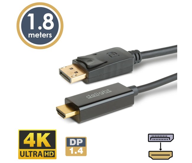 Cablu DisplayPort v1.4 la HDMI 4K HDR 1.8m delight 20334 Cablu DisplayPort v1.4 la HDMI 4K HDR 1.8m delight 20334