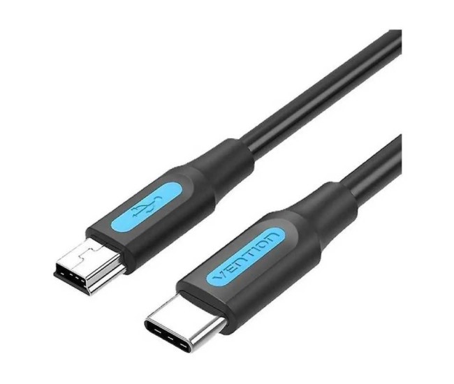 Cablu USB 2.0 USB B mini - USB C 1m 2A negru dublu ecranat VENTION COWBF