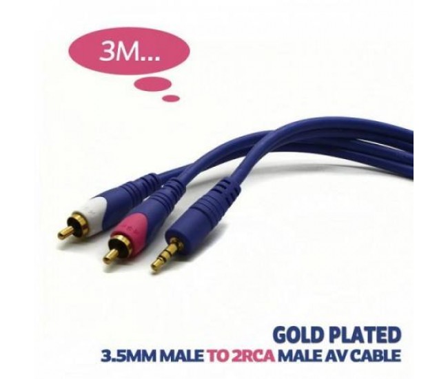 Cablu audio Jack 3.5 mm la 2x RCA 3m aurit Cablu audio Jack 3.5 mm la 2x RCA 3m aurit