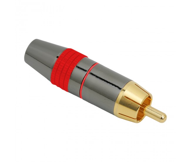 Mufa RCA tata contact aurit cablu 8mm inel rosu Mufa RCA tata contact aurit cablu 8mm inel rosu