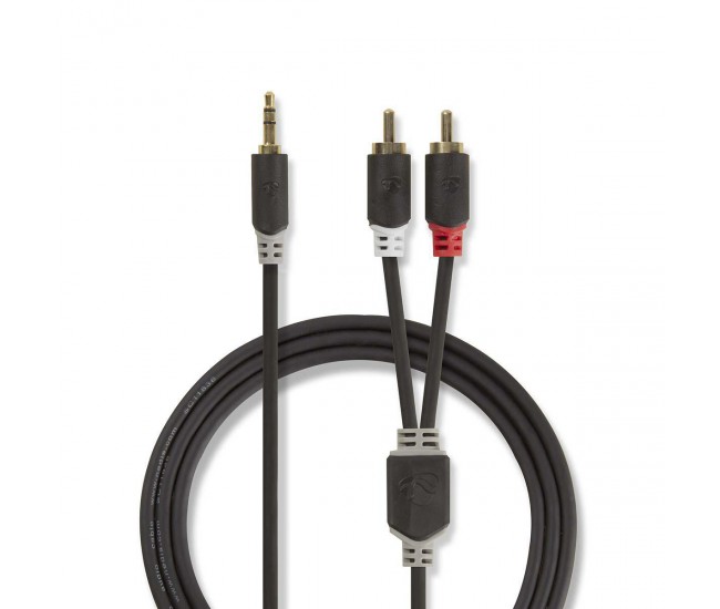 Cablu audio JACK stereo 3.5 mm tata - 2x RCA tata 5m antracit Nedis Cablu audio JACK stereo 3.5 mm tata - 2x RCA tata 5m antracit Nedis