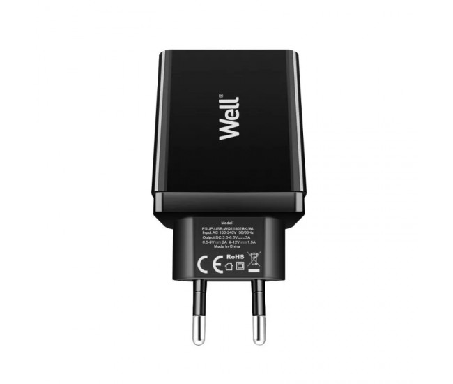 Incarcator retea Well 1x USB-A QC3.0 18W negru PSUP-USB-WQ11802BK-WL Incarcator retea Well 1x USB-A QC3.0 18W negru PSUP-USB-WQ11802BK-WL