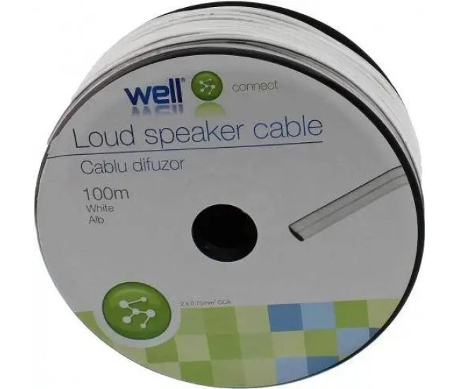 Cablu difuzor 10m CCA alb 2x0.75mm Well LSP-CCA0.75WE-100-WL-10 Cablu difuzor 10m CCA alb 2x0.75mm Well LSP-CCA0.75WE-100-WL-10