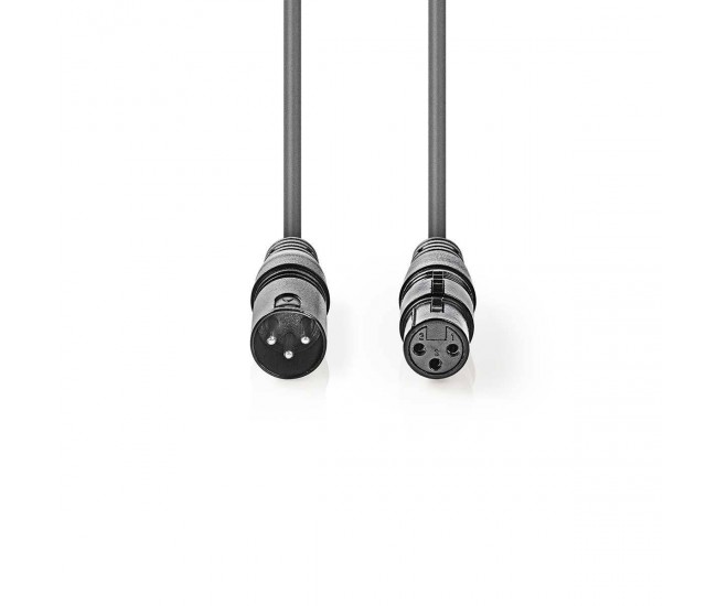 Cablu audio Stereo XLR 3 pini tata - XLR 3 pini mama 3m Gri Nedis Cablu audio Stereo XLR 3 pini tata - XLR 3 pini mama 3m Gri Nedis