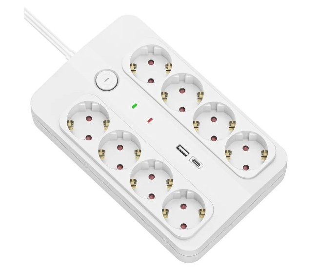 Prelungitor cu protectie Technik TP1255 8 prize 1x USB-A 1x USB-C cablu 3x1.5mmp 1.5m alb Prelungitor cu protectie Technik TP1255 8 prize 1x USB-A 1x USB-C cablu 3x1.5mmp 1.5m alb