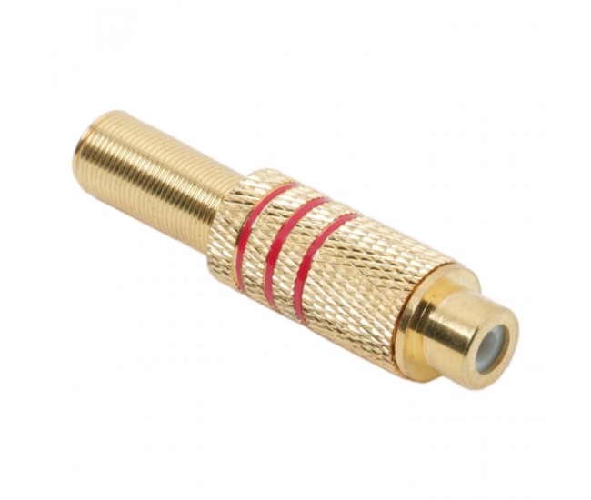 Mufa RCA mama metal aurit cablu 6mm inel rosu Mufa RCA mama metal aurit cablu 6mm inel rosu