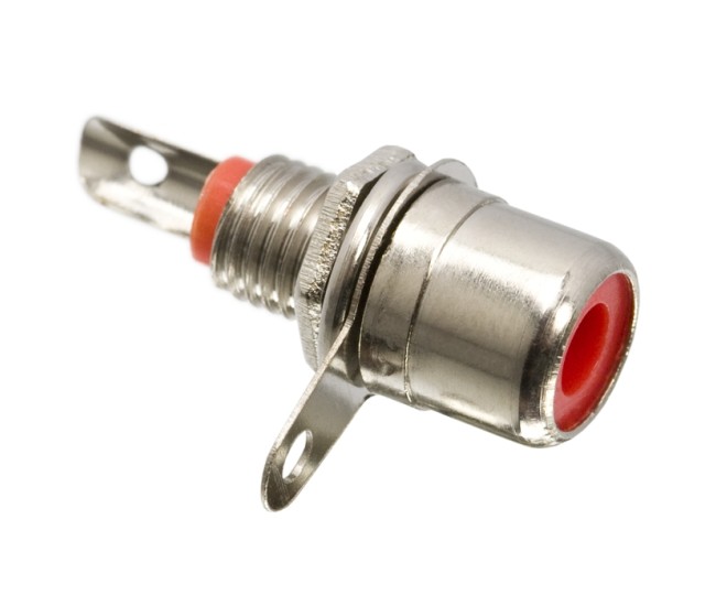 Mufa RCA mama panou nichelat rosu