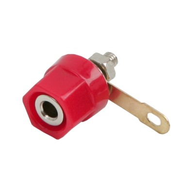 Mufa banana mama 4mm montabil executie din plastic rosu Mufa banana mama 4mm montabil executie din plastic rosu