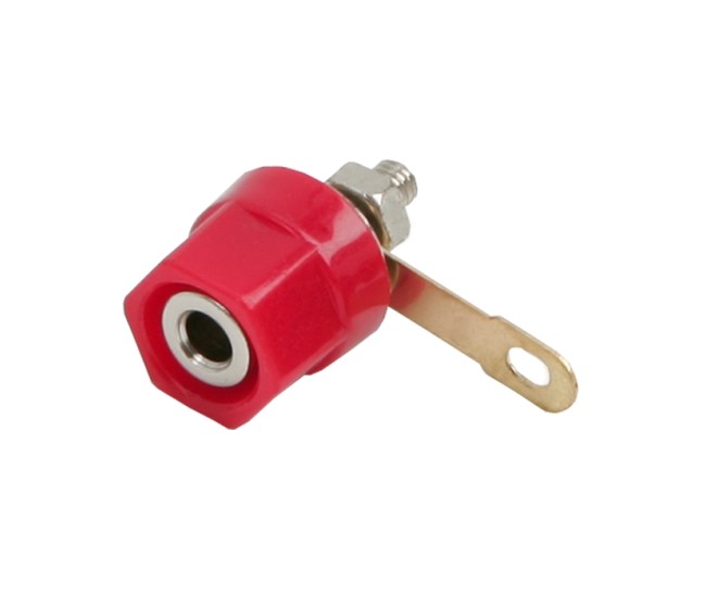 Mufa banana mama 4mm montabil executie din plastic rosu Mufa banana mama 4mm montabil executie din plastic rosu