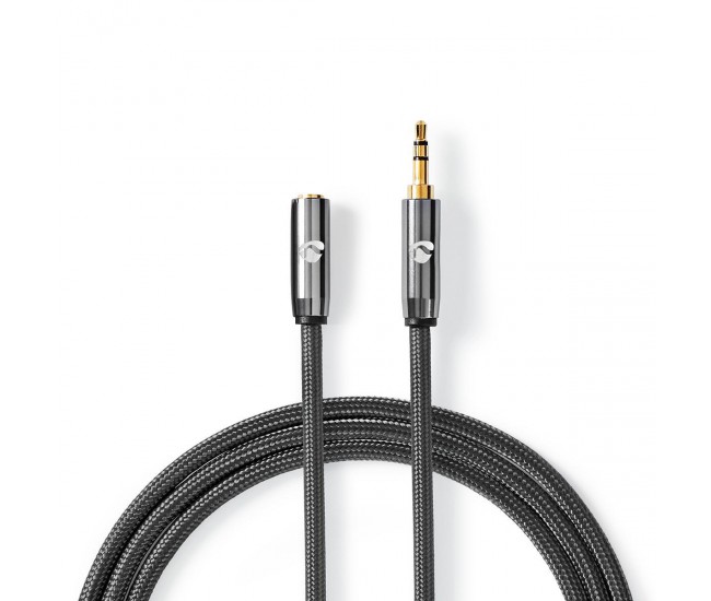 Cablu audio Jack stereo 3.5 mm tata - 3.5 mm mama Nedis 2m gri metal Cablu audio Jack stereo 3.5 mm tata - 3.5 mm mama Nedis 2m gri metal