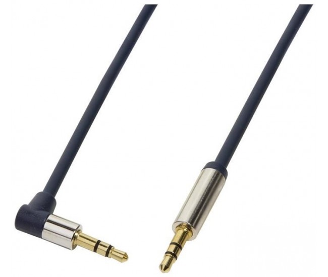 Cablu audio stereo 90 grade Jack 3.5 mm 0.75m tata-tata aurit albastru inchis carcasa aluminiu LOGILINK CA11075 Cablu audio stereo 90 grade Jack 3.5 mm 0.75m tata-tata aurit albastru inchis carcasa aluminiu LOGILINK CA11075
