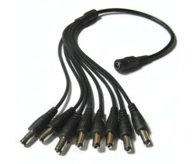 Cablu adaptor cu mufa DC 2.1x5.5 mm 1x mama la 8x tata pentru camere supraveghere Cablu adaptor cu mufa DC 2.1x5.5 mm 1x mama la 8x tata pentru camere supraveghere