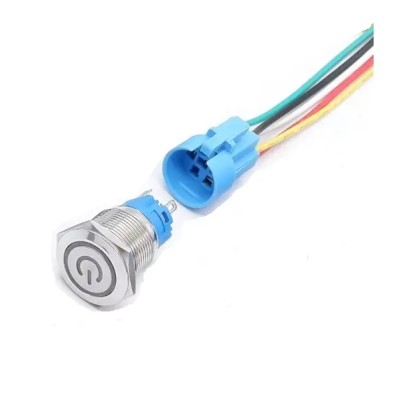 Intrerupator buton LED verde SW 2 OFF-(ON) fara retinere metal 16mm 12-24V