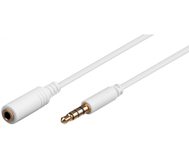 Cablu prelungitor 5m AUX casti 4-pin JACK 3.5 mm STEREO aurit mama-tata AWG28 cupru alb 62364 Goobay Cablu prelungitor 5m AUX casti 4-pin JACK 3.5 mm STEREO aurit mama-tata AWG28 cupru alb 62364 Goobay