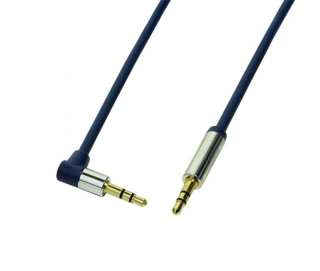 Cablu audio stereo 90 grade Jack 3.5 mm 0.5m tata-tata aurit albastru inchis carcasa aluminiu LOGILINK CA11050 Cablu audio stereo 90 grade Jack 3.5 mm 0.5m tata-tata aurit albastru inchis carcasa aluminiu LOGILINK CA11050