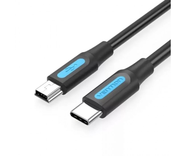Cablu USB2.0 mini 5pin mufa tata - USB C mufa tata nichelat 2m negru dublu ecranat 2A VENTION COWBH