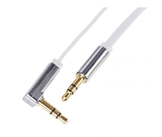 Cablu audio auxiliar 1m JACK 3.5 mm tata-tata la 90 grade alb Emos Cablu audio auxiliar 1m JACK 3.5 mm tata-tata la 90 grade alb Emos