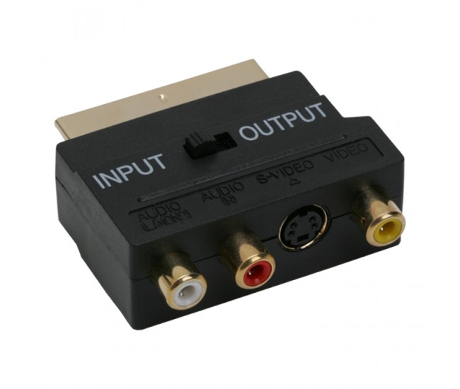 Adaptor 3x RCA si S-vhs la Scart tata aurit Adaptor 3x RCA si S-vhs la Scart tata aurit