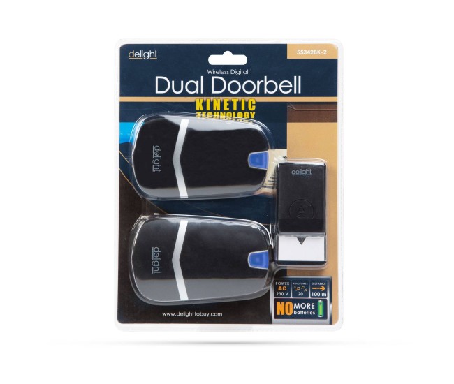 Sonerie digitala fara fir si fara baterie negru cu 2 unitati de receptie Kinetic delight