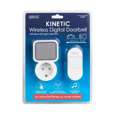 Sonerie fara fir Kinetic fara baterii cu priza 230V integrata alb delight 55338 Sonerie fara fir Kinetic fara baterii cu priza 230V integrata alb delight 55338