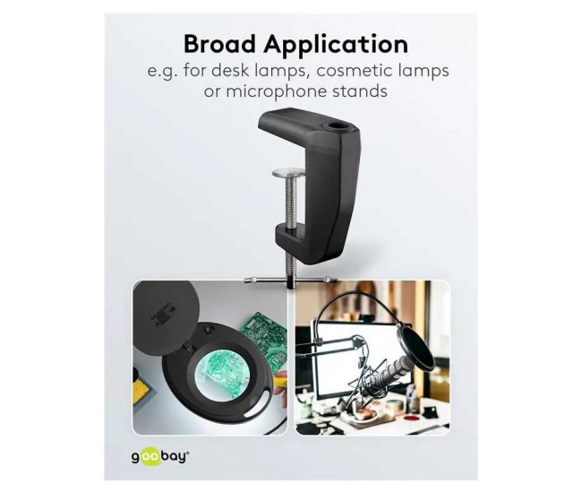 Suport prindere birou negru rezerva pentru lampa de lucru pentru cod 65575 /64986 /64988 /64990 Goobay 64987 Suport prindere birou negru rezerva pentru lampa de lucru pentru cod 65575 /64986 /64988 /64990 Goobay 64987