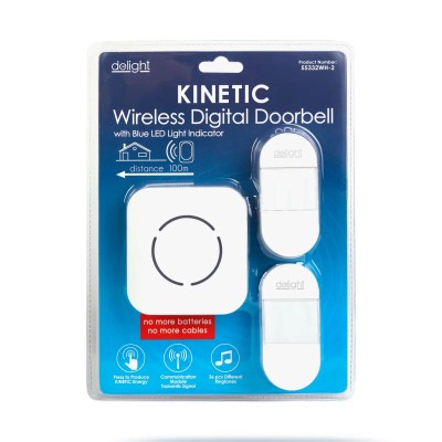 Sonerie fara fir Kinetic fara baterii 2 butoane IP44 exterior alb delight 55332WH-2 Sonerie fara fir Kinetic fara baterii 2 butoane IP44 exterior alb delight 55332WH-2