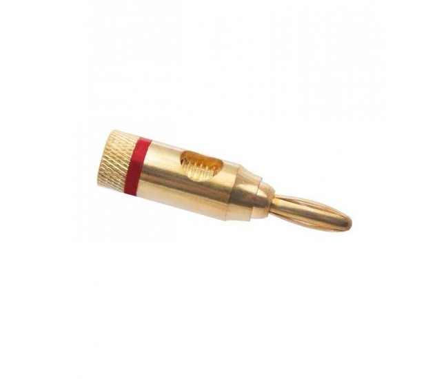 Mufa banana aurita tata pentru cablu max 4mm inel rosu Mufa banana aurita tata pentru cablu max 4mm inel rosu
