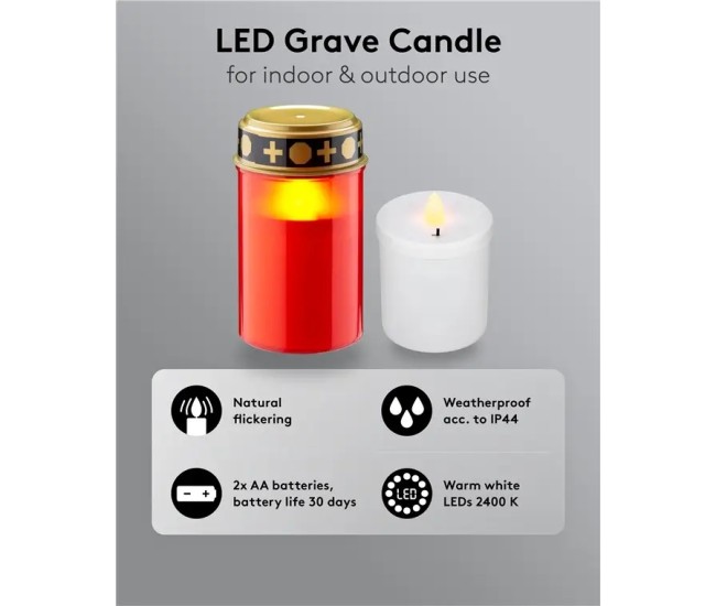 Candela lumanare cu LED rosie cu palpaire IP44 2xAA Goobay 77757