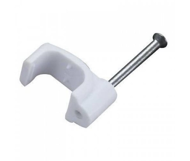 Cleme clips fixare cablu patrat plastic cu cui 6mm alb 100buc Well