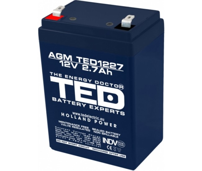 Acumulator plumb acid AGM 12V 2.7Ah F1 (4.8mm) TED1227F1 Acumulator plumb acid AGM 12V 2.7Ah F1 (4.8mm) TED1227F1