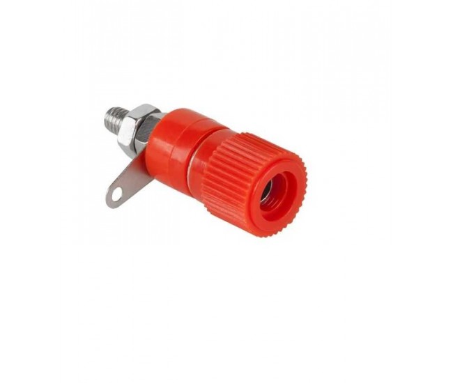 Mufa banana 4mm mama rosu executie din plastic 12mm montabila pe panou Mufa banana 4mm mama rosu executie din plastic 12mm montabila pe panou