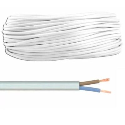 10m cablu electric 2x0.75mm2 MYYUP cupru multifilar dublu-izolat plat alb H03VVH2-F 2x0.75