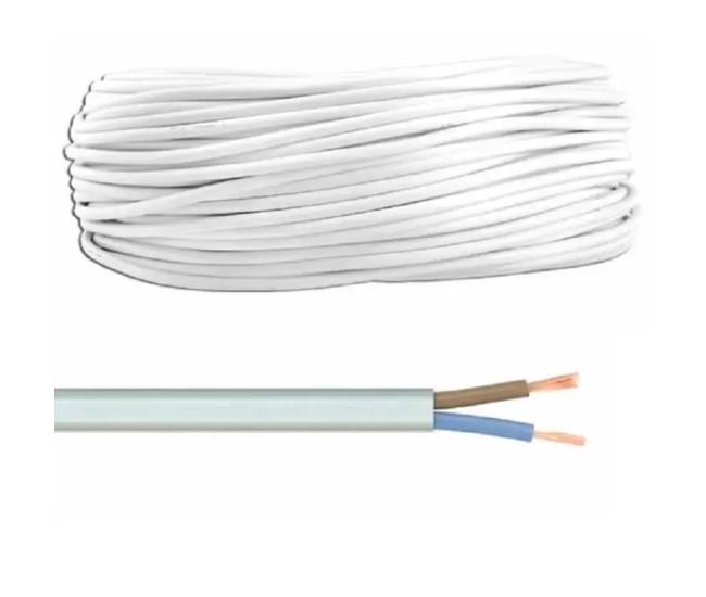 10m cablu electric 2x0.75mm2 MYYUP cupru multifilar dublu-izolat plat alb H03VVH2-F 2x0.75