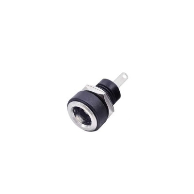 Mufa alimentare pe panou 5.5x2.5 mm DC negru cu filet lung si piulita GBC 29.0650.10