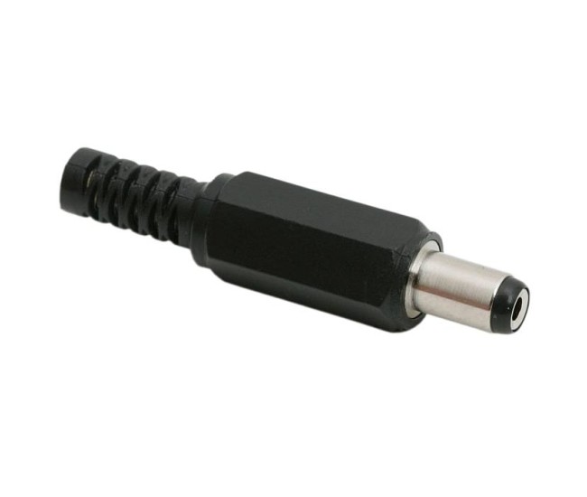 Mufa DC 2.1x5.5mm tata pe fir cu protector de cablu