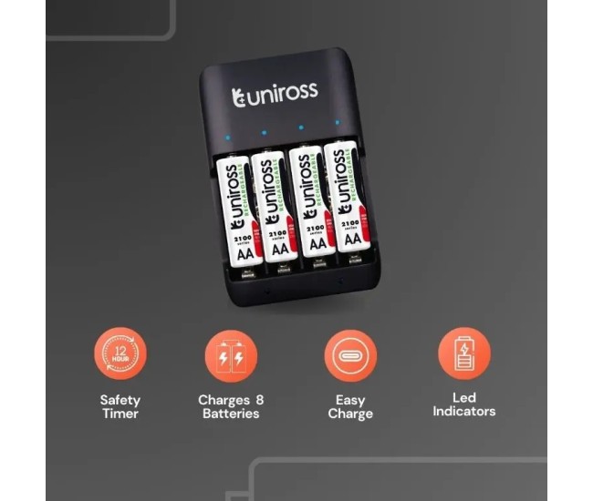 Incarcator Ni-MH AA /AAA /9V Uniross UCU009A + 4x AA 2100mAh