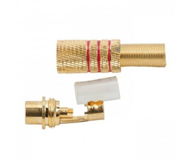 Mufa RCA mama metal aurit cablu 6mm inel rosu Mufa RCA mama metal aurit cablu 6mm inel rosu