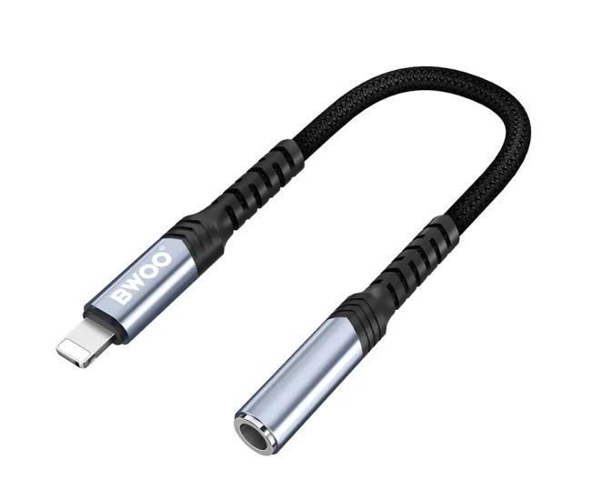 Adaptor audio Lightning tata - JACK 3.5 mm mama 10cm negru BWOO BO-BZ48