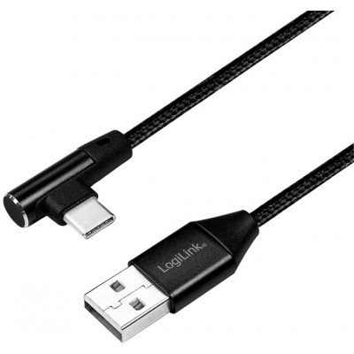 Cablu USB 2.0 A mufa - USB Type C mufa in unghi 1m negru LOGILINK CU0138