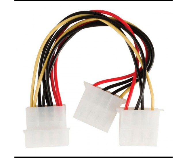 Cablu adaptor Intern PC sursa Molex tata - 2x Molex mama 0.15m Valueline Cablu adaptor Intern PC sursa Molex tata - 2x Molex mama 0.15m Valueline