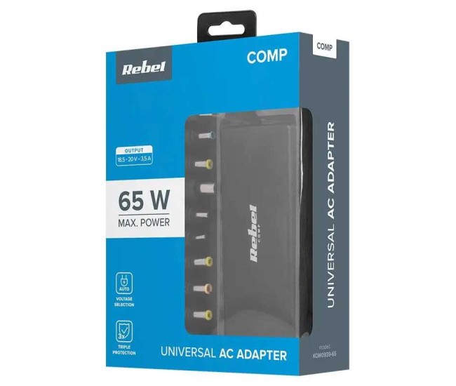 Alimentator laptop automat Rebel KOM0939-65 65W 18-20V Alimentator laptop automat Rebel KOM0939-65 65W 18-20V