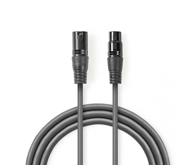Cablu audio Stereo XLR 3 pini tata - XLR 3 pini mama 3m Gri Nedis Cablu audio Stereo XLR 3 pini tata - XLR 3 pini mama 3m Gri Nedis